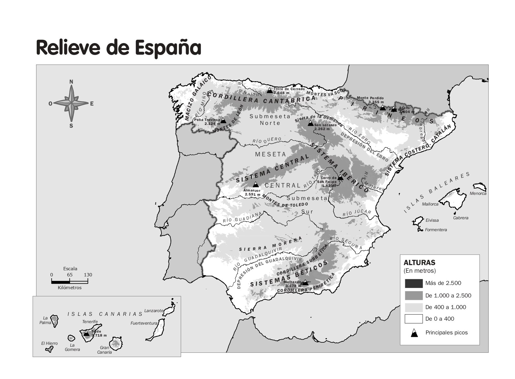 Mapa Mudo España Relieve Relleno