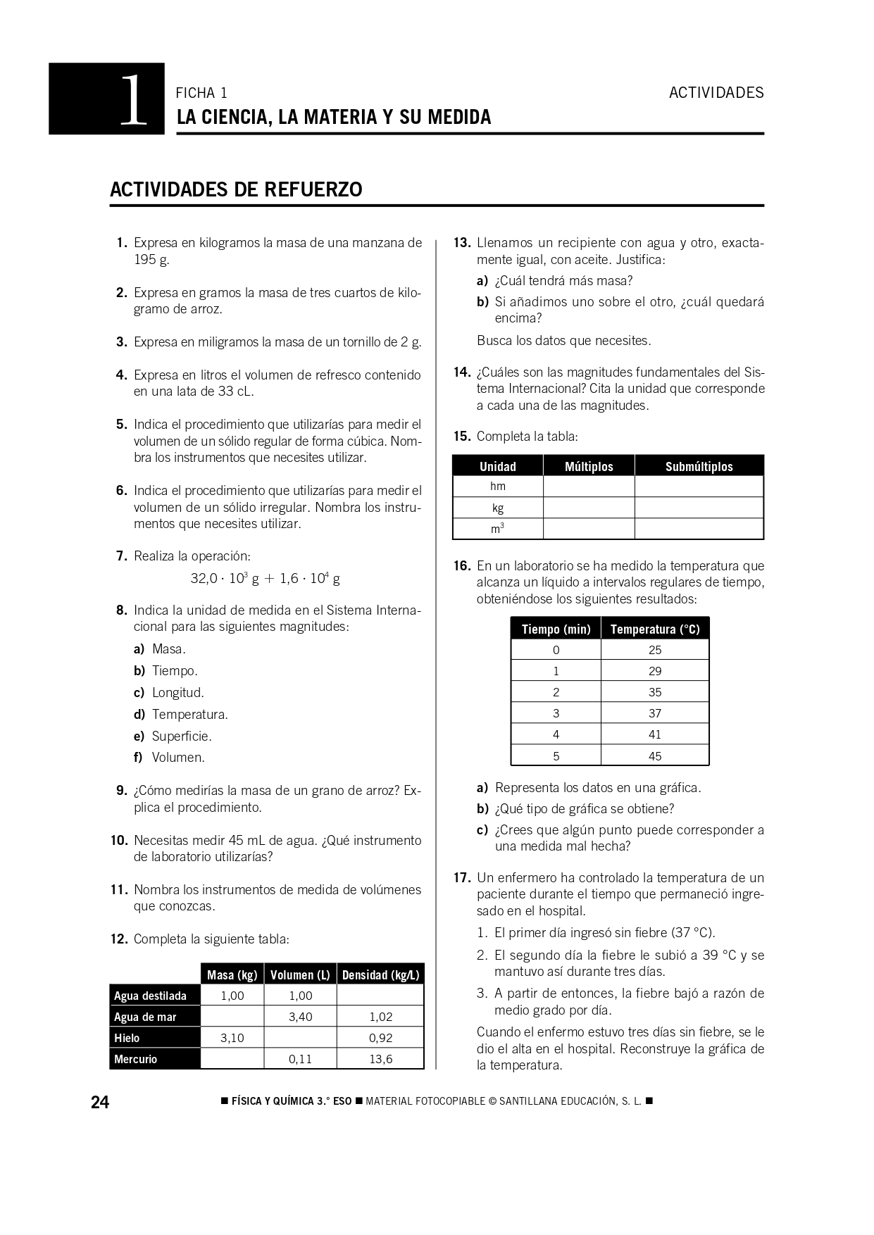 ACTIVIDADES FISICA Y QU\u00cdMICA 3\u00ba ESO \u2013 LA CIENCIA, LA MAERIA Y SU MEDIDA ...